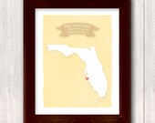 FLORIDA art print - Personalized Home decor - Custom text Wedding gift Bridal shower Housewarming gift  Larger size for wedding guest book