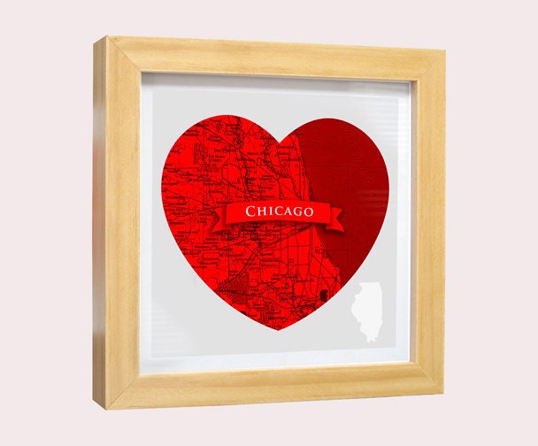 Chicago Heart - Box Framed Print - 8 x 8   -