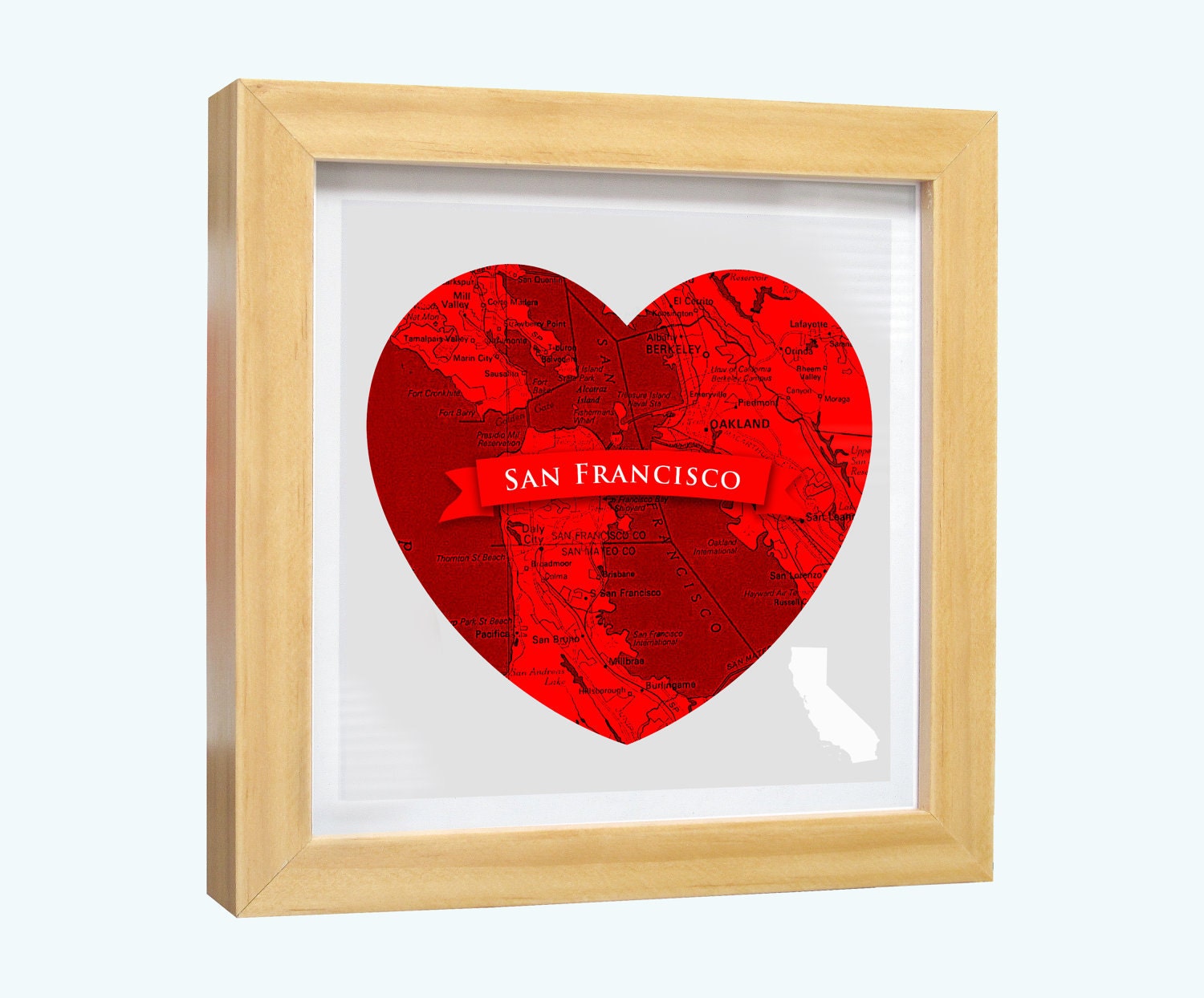 SAN FRANCISCO Heart - Wood Box Framed Print - 8 x 8   - Home decor Wall hanging