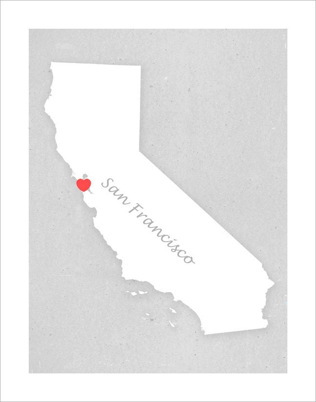 San Francisco or Your Home Town - Custom Heart Location- 11x14 print -San Francisco art print poster