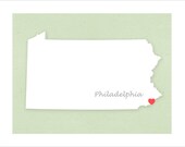 Philadelphia or Your Pennsylvania Town - Custom Heart location- 11x14 print Philadelphia art poster print