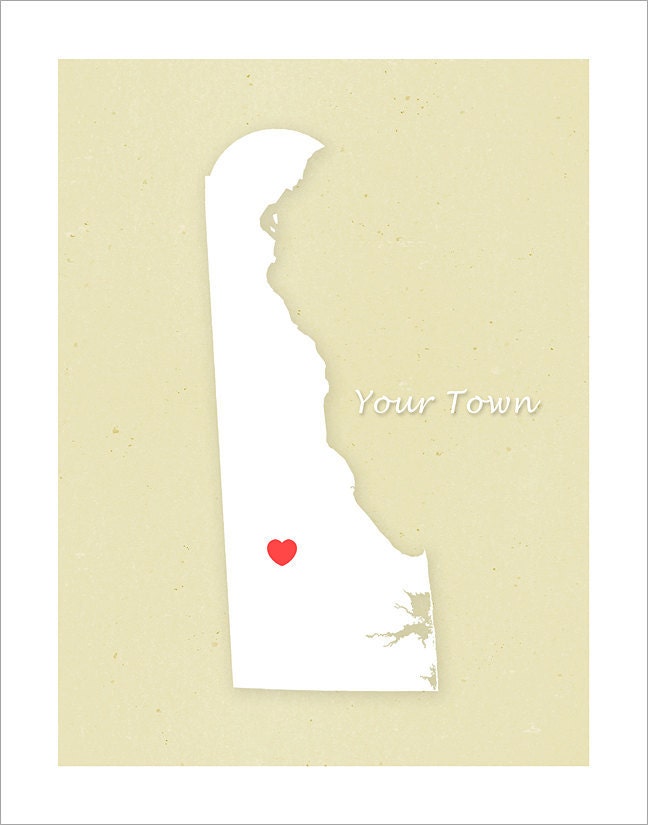 Delaware art - Your Town in Delaware - Simple Heart - 11x14 print
