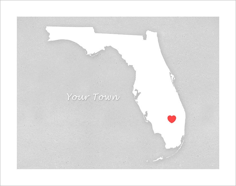 Florida art - Your Town in Florida - Simple Heart - 11x14 print