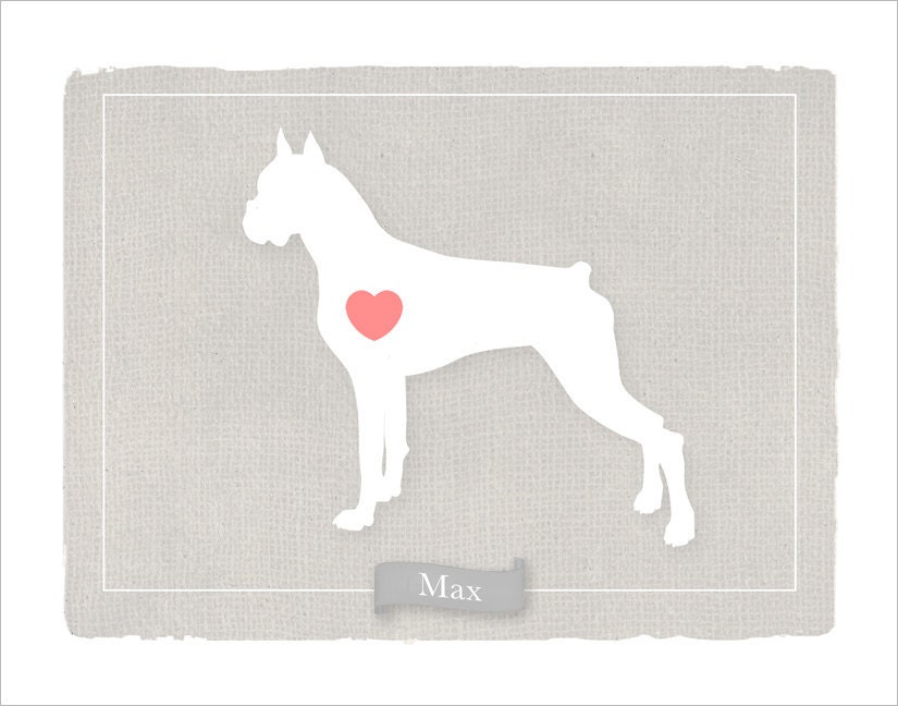 Boxer Dog Art Print- with Heart - Customized with the name of your pooch - 11x14 print - Dog lover art poster