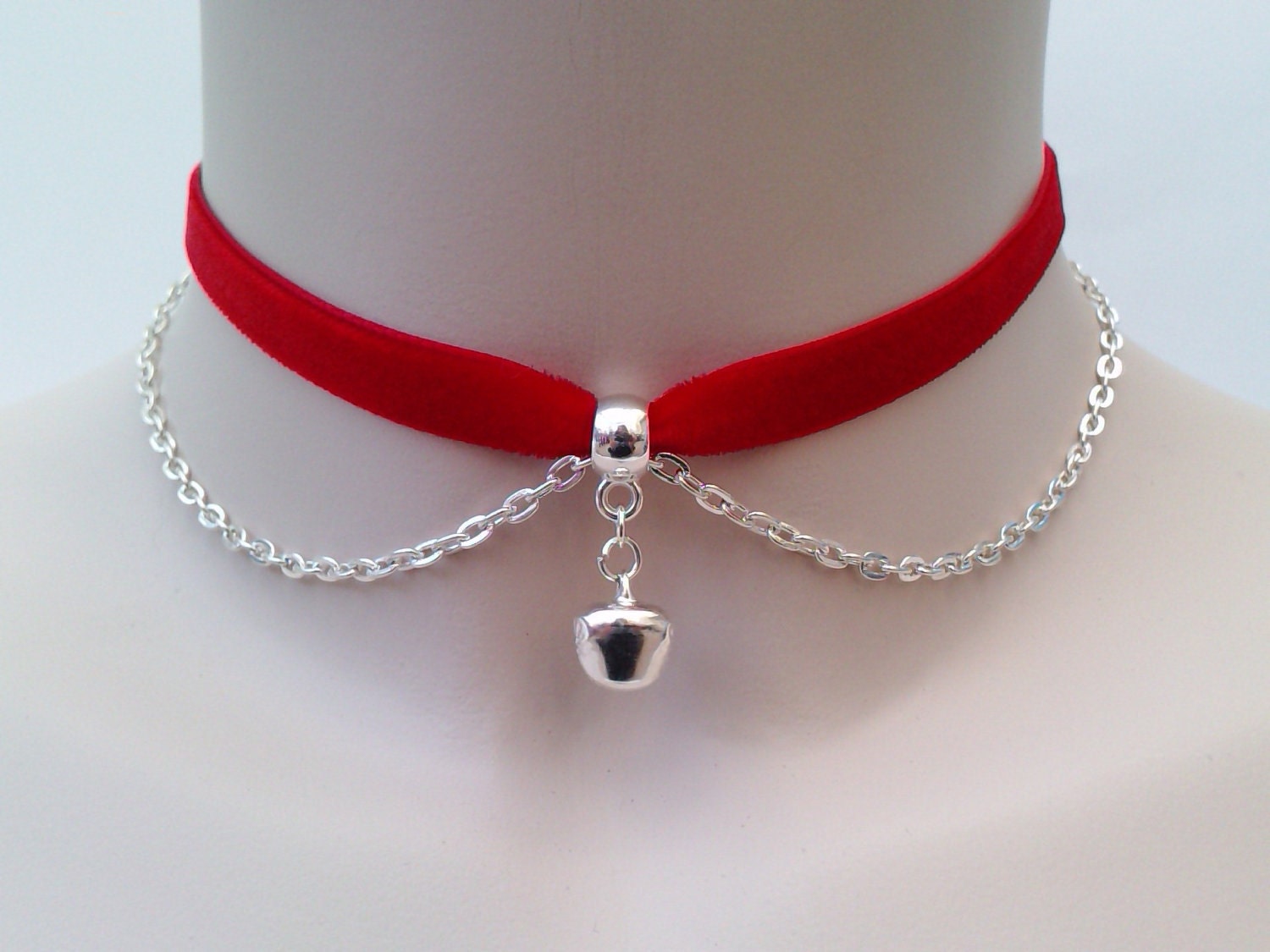 Mini Silver Plated JINGLE BELL With Chain BLACK Velvet Ribbon Choker Necklace -ma... or choose another colour velvet :)