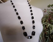 Retro Square Modern Black & White Long Lucite Vintage Necklace Beads