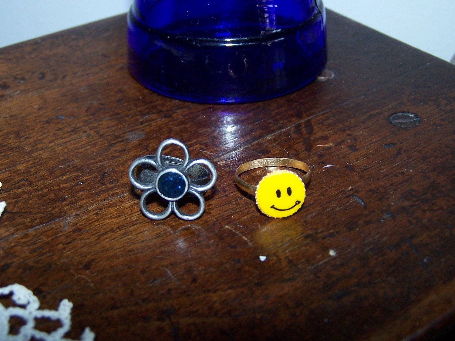 Smiley Face & Flower Ring , Vintage Gumball Machine Rings 1960's