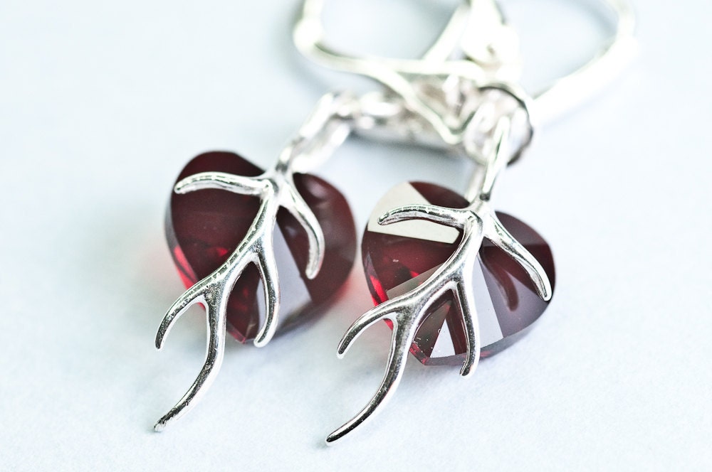 Swarovski Small Heart Earrings Crystal Red Autumn Jewelry