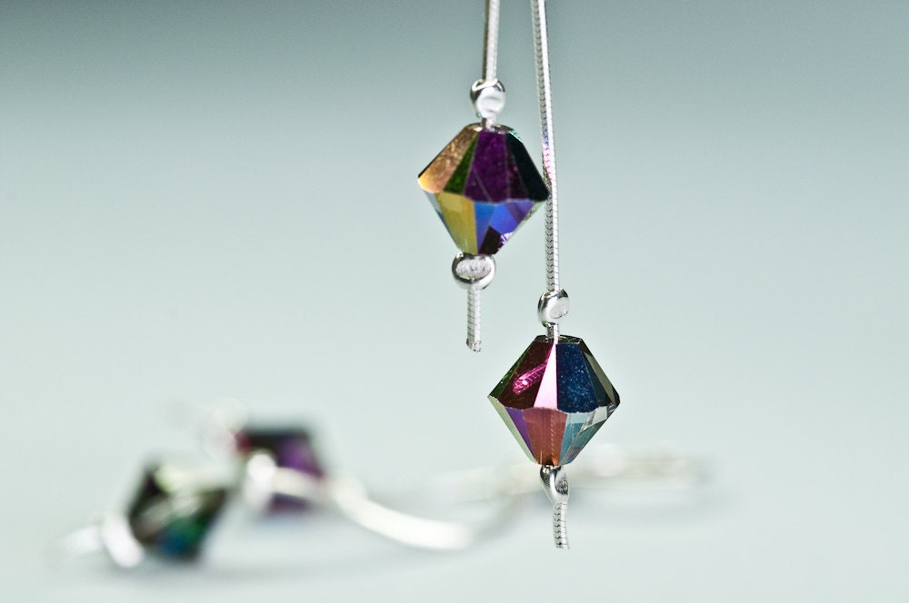 Dangle Earrings / Swarovski Crystal Xilion Long Earrings Beadwork Earrings Autumn Jewelry