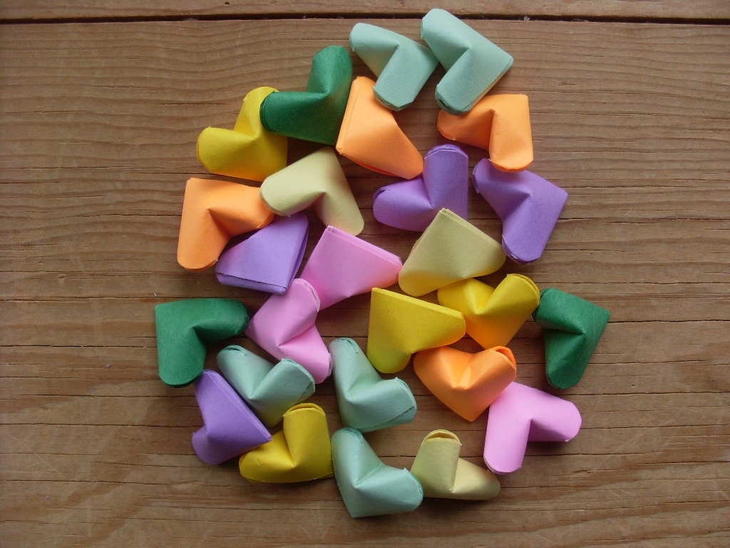 Random Hearts Party Pack, set of 24 Origami Hearts in Various Solid Colors.  Birthday Party Table Scatter.