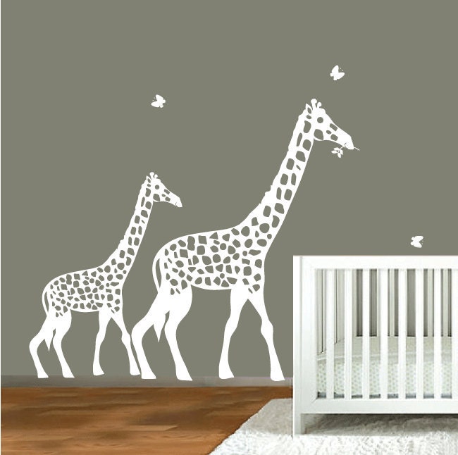 decal wall - white Giraffe silhouette - Childrens Wall Decal - wall vinyl stickers