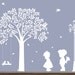 Nursery wall decal - Tree silhouettes with boy & girl - Childrens Wall Decal - wall decal