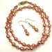 Necklace Earring Set of Rose Peach Pearls Swarovski Crystals New Colors for Spring 2012