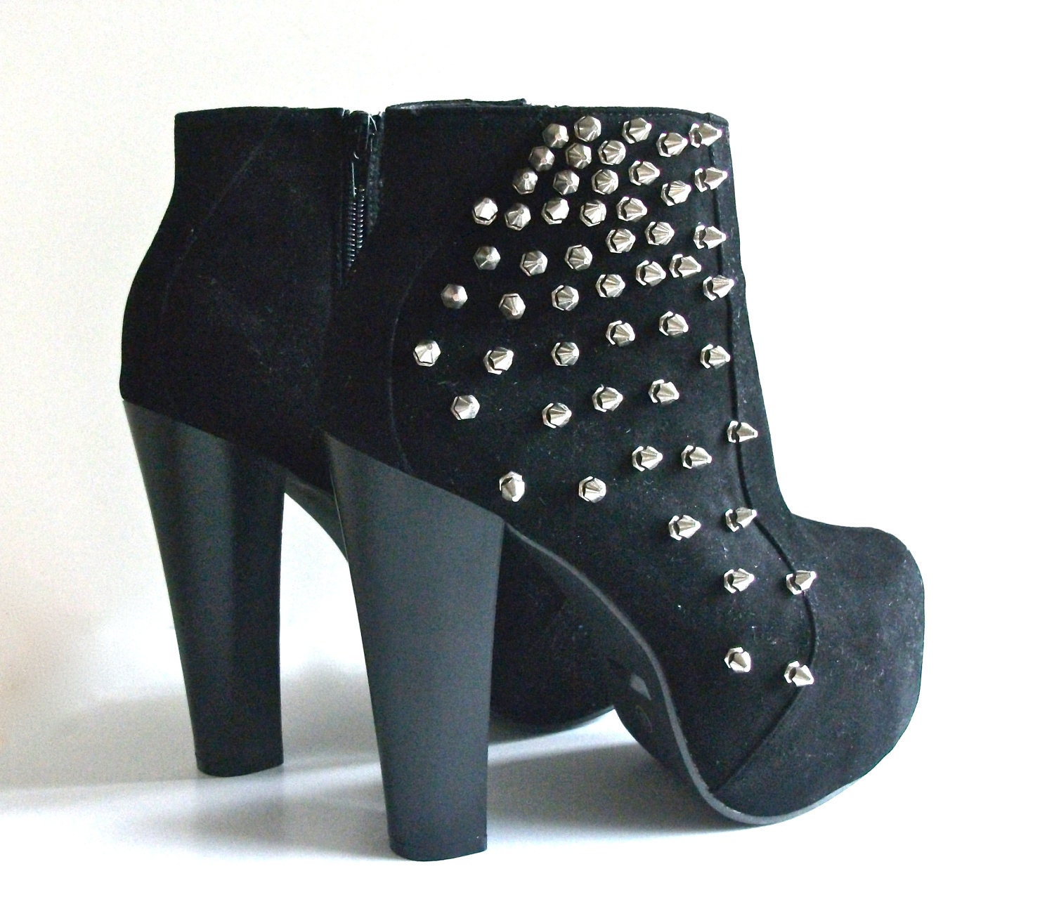 Spiked Fade Suede Ankle Boots- Black