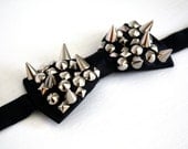 Spiked and Studded Bow Tie - Black