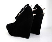 Spiked Velvet Wedges - Black