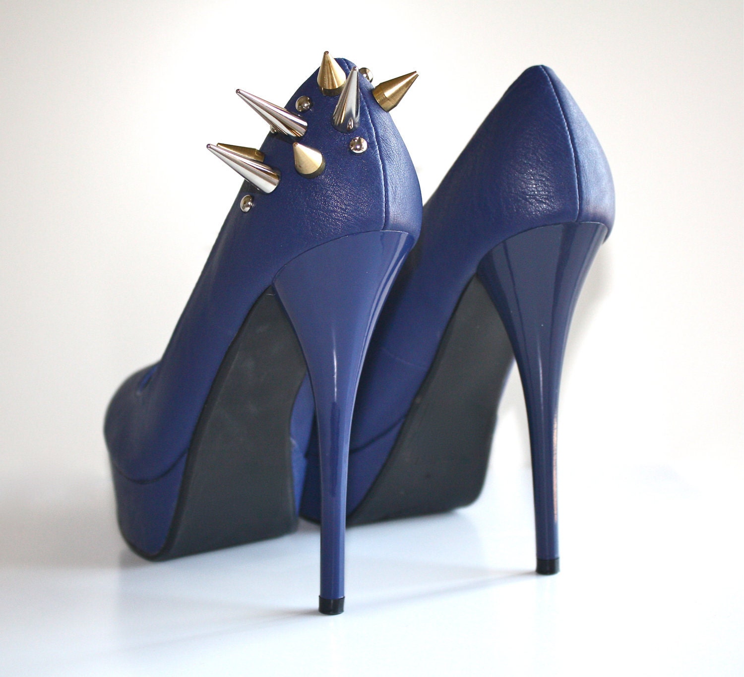 Spiked Faux Leather Pumps- Navy Blue