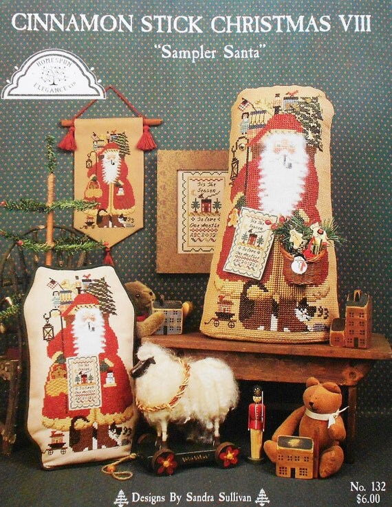 Sandra Sullivan Homespun Elegance CINNAMON STICK CHRISTMAS viii 8 Sampler Santa - Counted Cross Stitch Pattern Chart