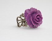 Purple Statement Rose on Brass Filigree Band by Jessica Anne Designs