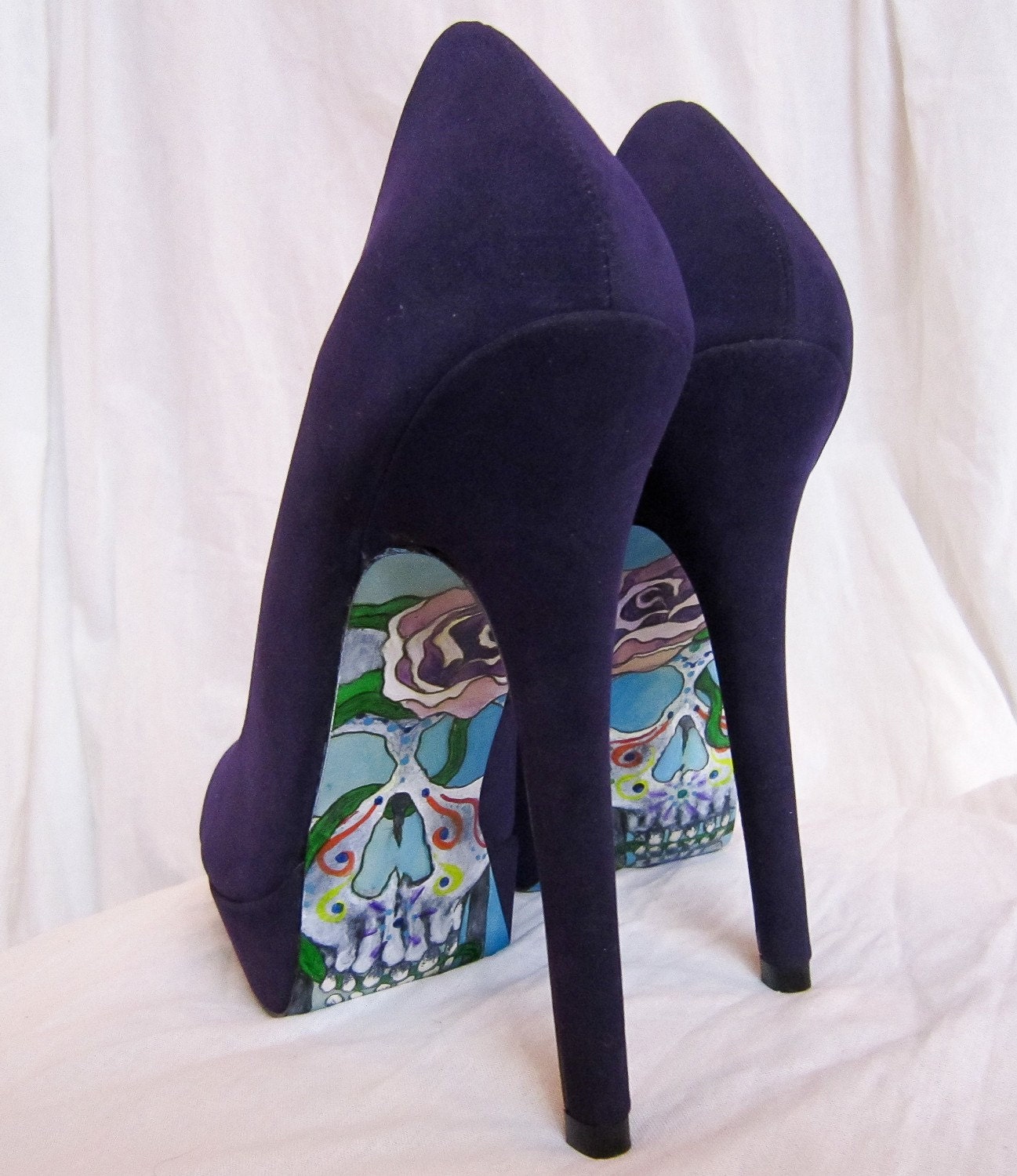 Hand Painted Day of the Dead Purple Heels by Jessica Anne Designs
