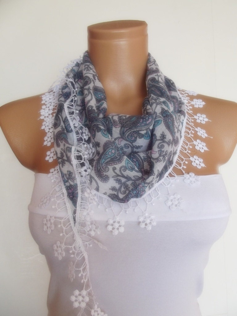 2012 summer fashion cotton scarf new design flowered pattern blue white