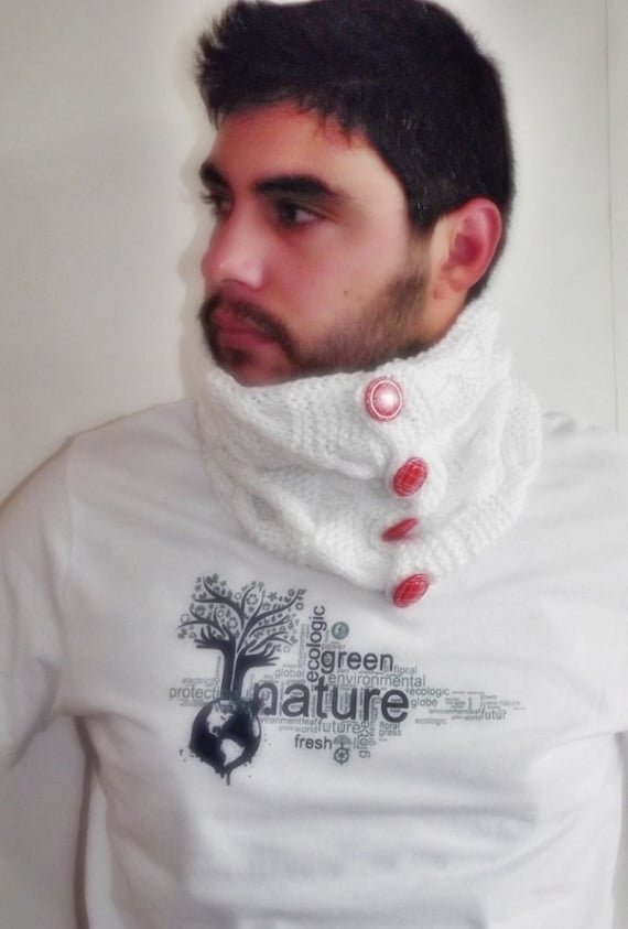 BIG DISCOUNT womens Mens neckwarmer cowl scarf valentines day gift ready to ship white red fathers day gift