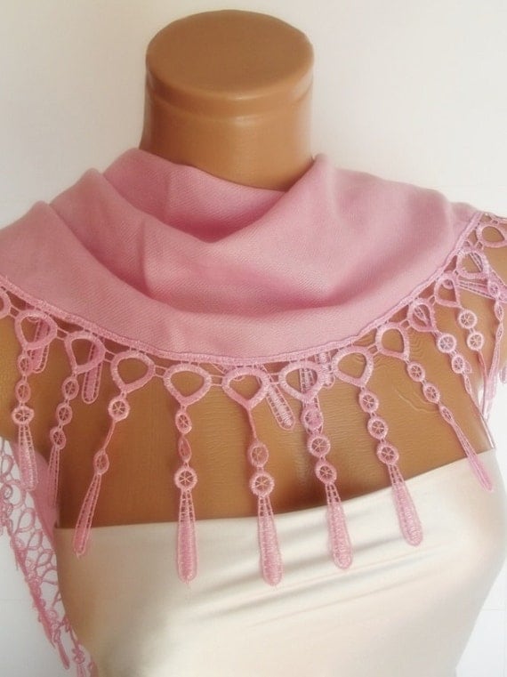 BIG DISCOUNT New Design Pashmina scarf with lace- soft pink