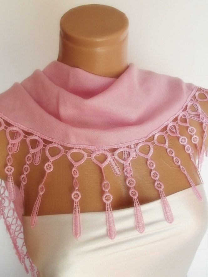 BIG DISCOUNT New Design Pashmina scarf with lace- soft pink