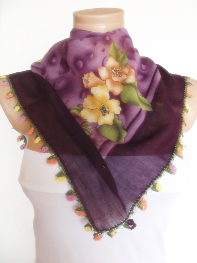 Turkish traditional OYA- LACEWORK purple yellow green orange