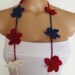 hand crocheted floral scarf lariat red white blue patriotic 4th of july