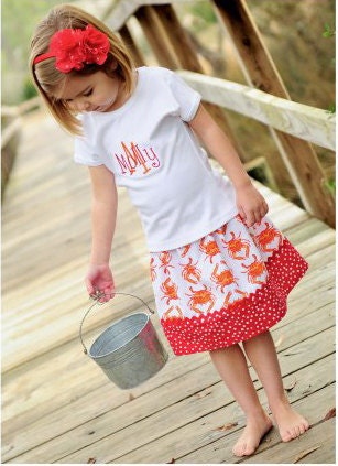 Michael Miller Red Crab Walk Skirt ( 18 mos, 2T. 3T. 4T, 5, 6, 7)