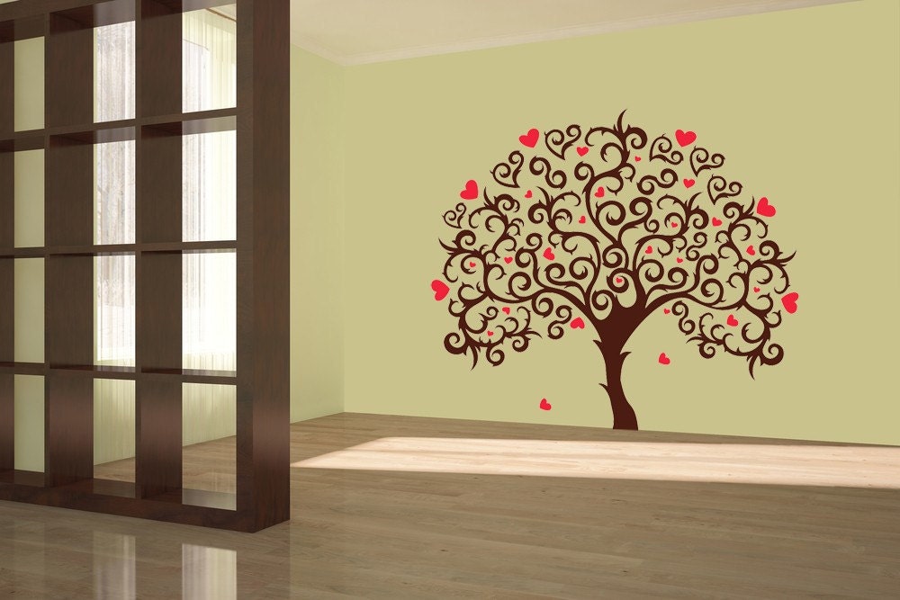 Whimsical Tree, Hearts, Swirls, Flourishes - Decal, Sticker, Vinyl, Wall, Home, Bedroom Decor