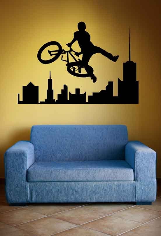 BMX Rider, Skyline, City, Bike, Bicycle, Extreme Sports - Decal, Sticker, Vinyl, Wall, Home, Kid's Bedroom Decor