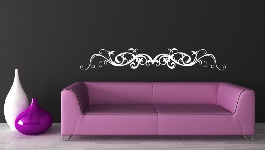 Fleur De Lis, French, Swirl, Horizontal, Art - Decal, Sticker, Vinyl, Wall, Home, Bedroom, Office Decor