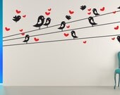 Birds with Hearts on Wires - Decal, Sticker, Vinyl, Wall, Home, Nursery, Kid's Bedroom Decor