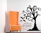 Witch ing You a Happy Halloween, Spooky Tree and Bats - Vinyl, Decal, Sticker, Wall, Home Decor