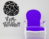 Happy Halloween Moon, Bats - Decal, Sticker, Vinyl, Wall, Holiday, Home Decor