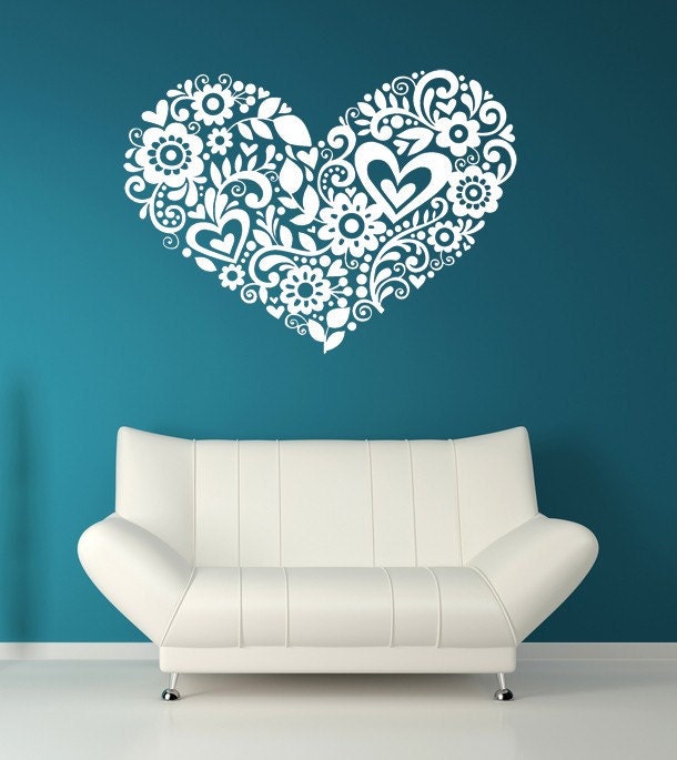 Heart of Hearts, Flourishes, Leaves and Flowers - Vinyl Decal, Sticker - Baby, Girl's Nursery or Bedroom
