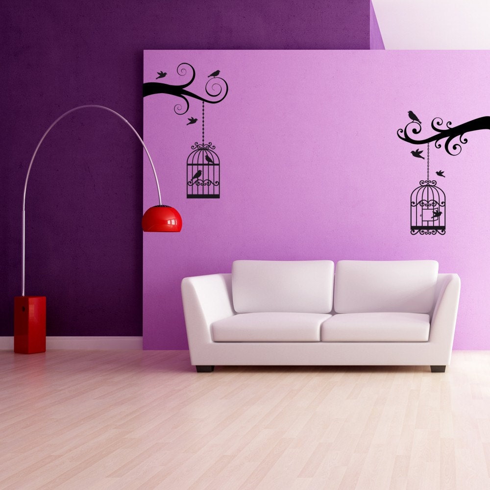 Branches, Swirls, Limbs, Bird Houses, Cages - Decal, Sticker, Vinyl, Wall, Home, Office, Dining Decor