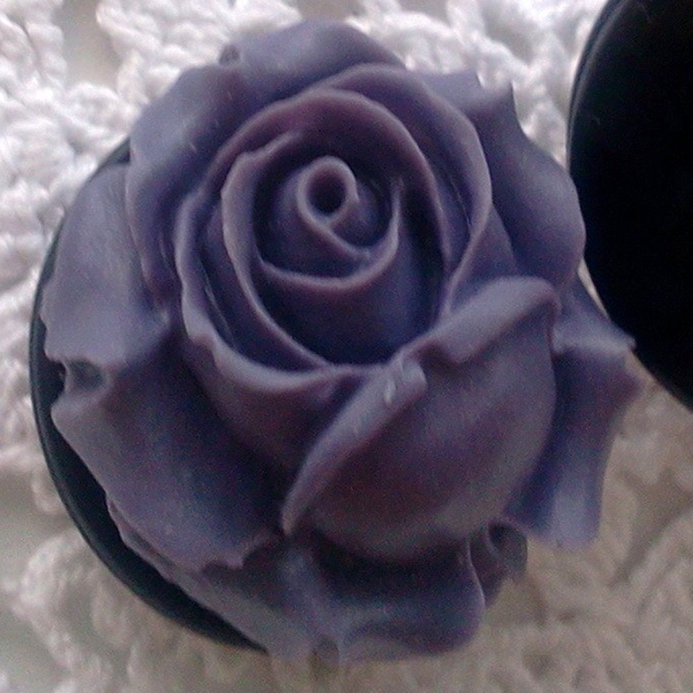 7/8 inch (22 mm) Dark Purple Rose Blossom Acrylic Plugs gauge piercing streched lobes body art chic fun fashion kawaii