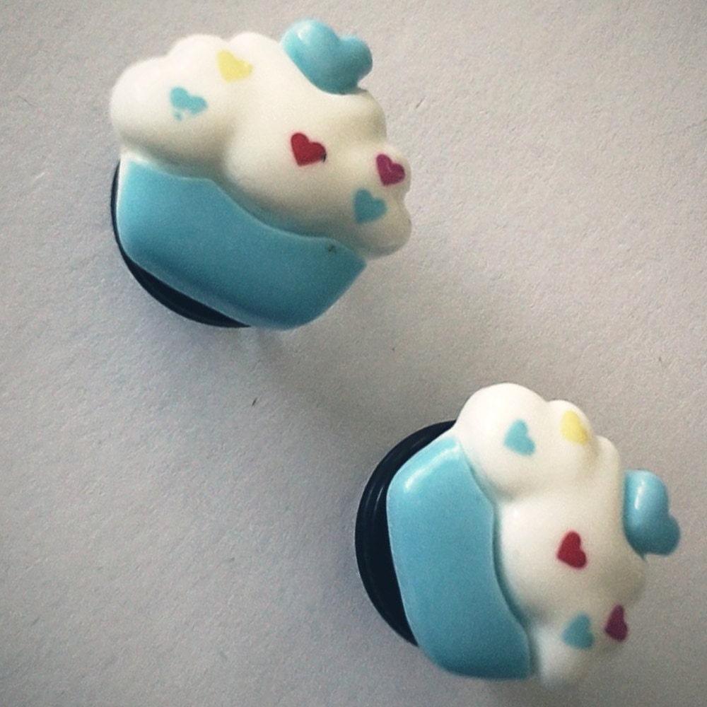 5/8 inch 16mm  Blue Cupcake Acrylic Plugs -  egl lolita piercing gauge Studs gauges lobes sweet kawaii