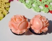 1 inch (25 mm) Peach Rose Blossom Acrylic Plugs gauge piercing streched lobes body art chic fun fashion kawaii