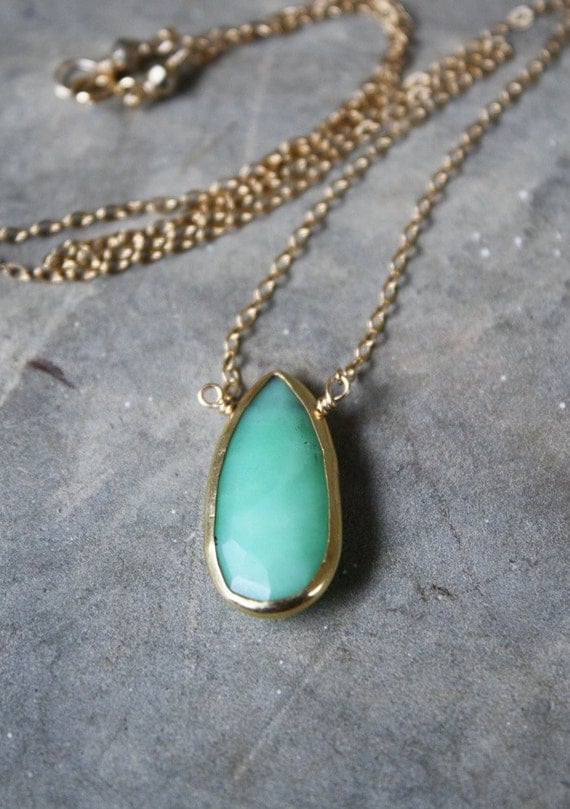 Mint Green Chrysoprase 14k Gold Filled Necklace
