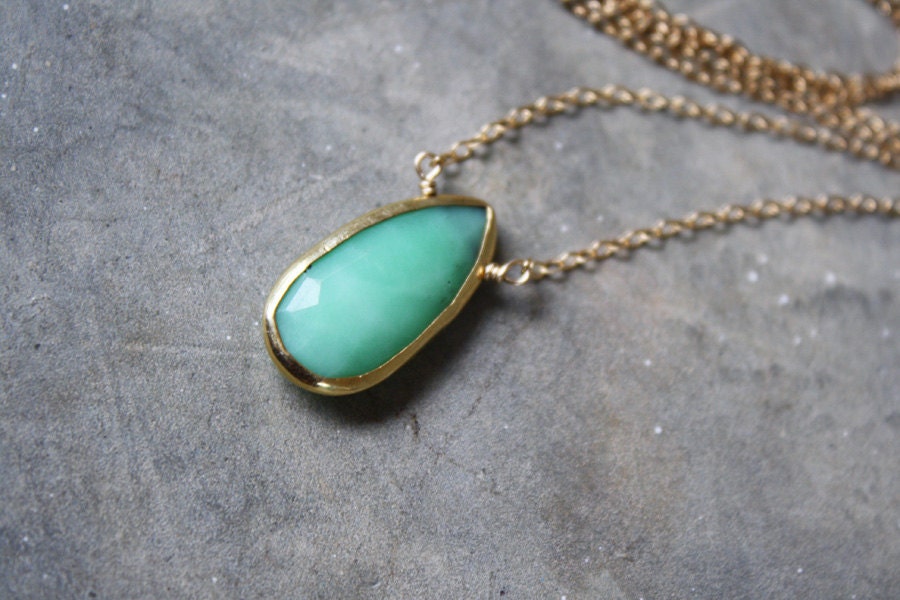 Mint Green Chrysoprase 14k Gold Filled Necklace