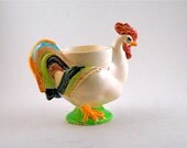 1950's Ceramic Rooster Planter with Colorful Feathers