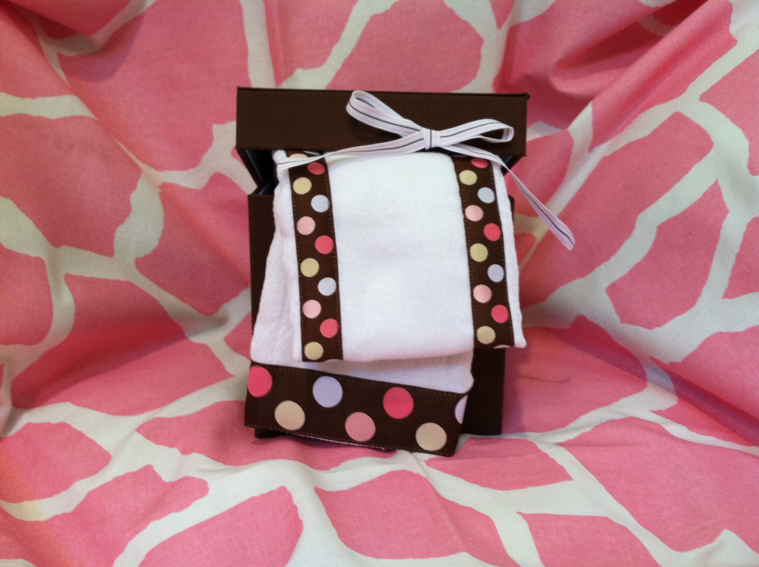 Pink and Brown Polka Dot Burp Cloth Set