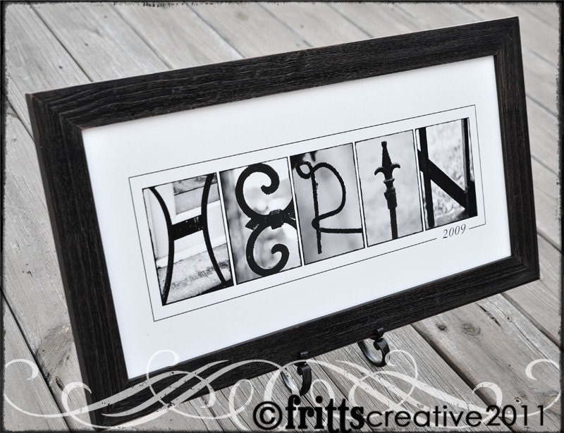 Custom Name Print - Personalized Last  Name Sign,  B&W Photo Letters, 10x20 Name Print Unframed