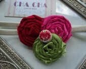Posh Couture the "MALI"  sweet summer red pink lime rosette Headband Baby & girls photograpy prop Bow Rosette