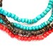 Wooden Beaded Bracelets, Set of 4 Coco Bead Bracelets, Red, Turquoise, Brown Stacking Bracelets