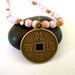 Chinese Coin Bracelet, Pink Czech Glass and Brass Charm Yoga Bracelet